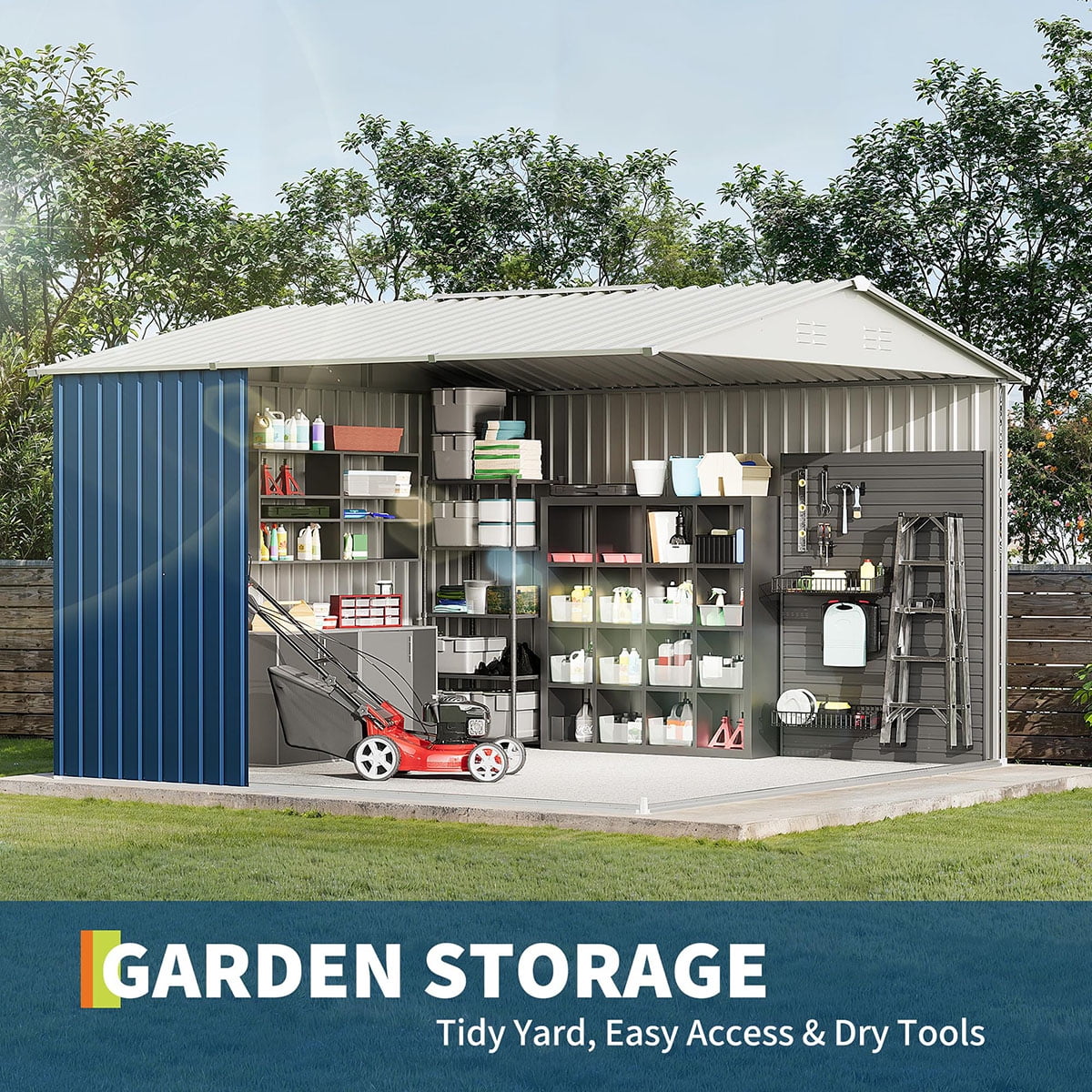 Soonbuy 10x10 FT Outdoor Storage Shed, Large Metal Garden Shed with Lockable Door & Peak Roof, 540 Cu Ft Capacity, All-Weather Galvanized Steel Tool Shed for Backyard, Patio, Lawn (ship in 3 boxes)