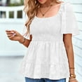 thumbnail image 5 of IROINNID Plus Size For Women Summer Cinched Waist Round Neck Leisure Short Sleeve Solid Tops Spring Saving Clearance, 5 of 8