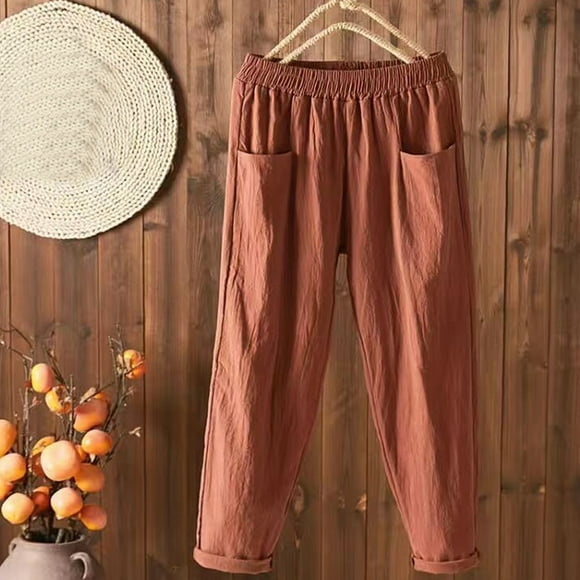 DondPO Halara Pants Women,Lounge Pants Women Women Solid Casual Pocket Haren Pants Pencil Pants Elastic Waist Loose Pants Sweatpants Women,Pants for Women,Coffee Pants XL