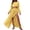 Yellow, variant on Two Piece Skirt Set for Women Cotton Linen Long Sleeve Crew Neck Cropped Top with High Slit Maxi Skirt Travel Sets for Women
