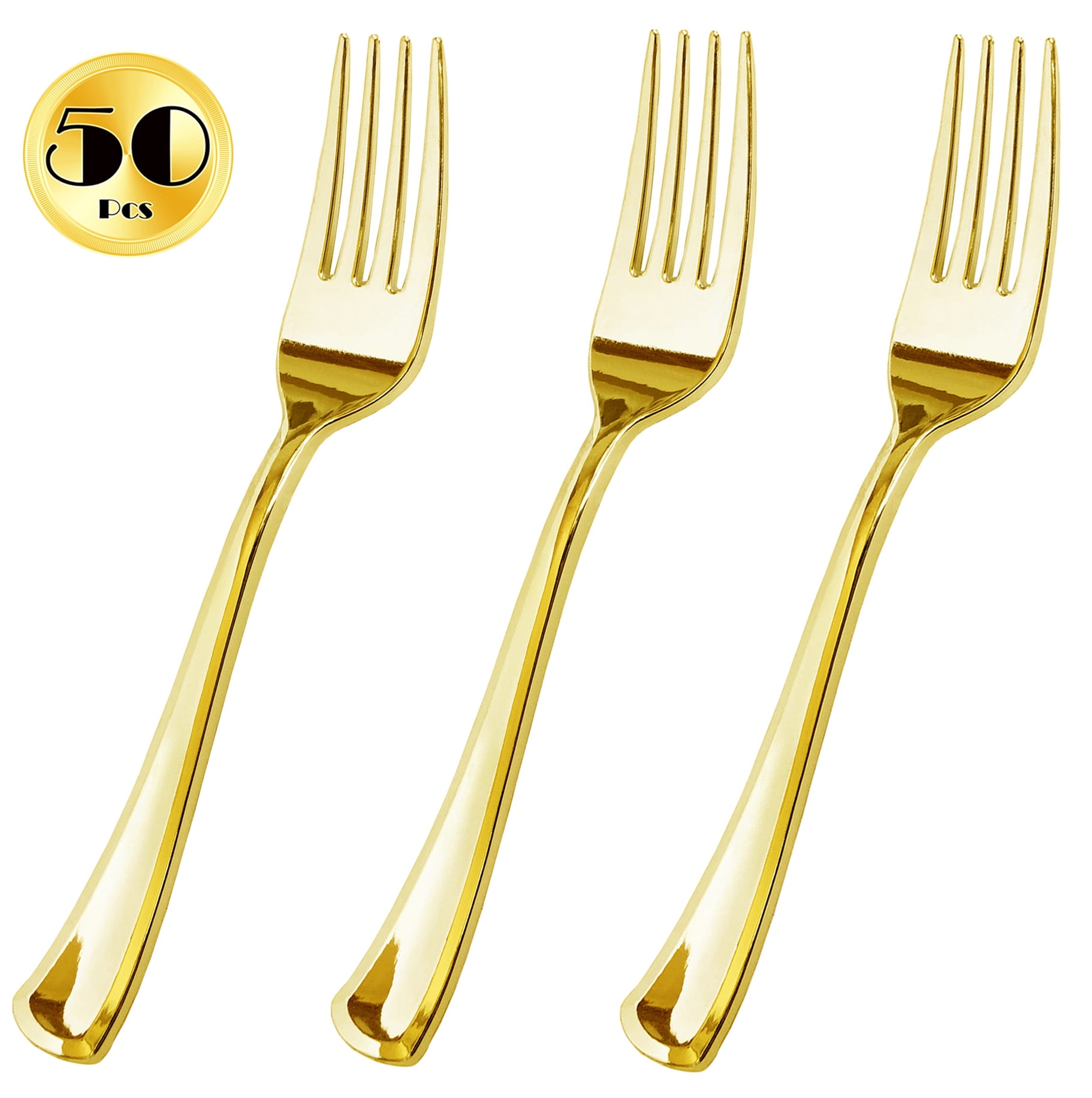 24 pcs Rose Gold Metallic Plastic 8" Forks Elegant Wedding Party Disposable 