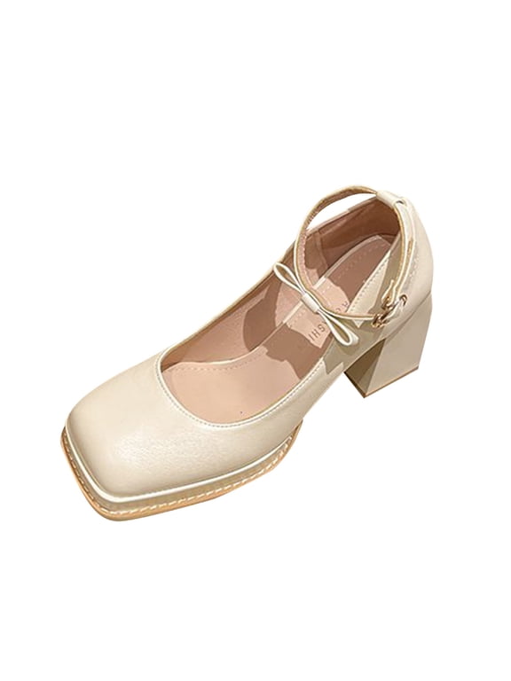 NOKIO Casual Women'S Mary Jane Flats Women'S Leather Loafers Women Casual Shoes Fashion Square Toe High Heel Thick Heel Square Heel Comfortable Simple Spring New Pattern Shoes