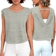 thumbnail image 2 of BLVB Womens Open Back Workout Tops Crop Gym Shirts Loose Fit Cap Sleeve Athletic Tee for Running Yoga, 2 of 7