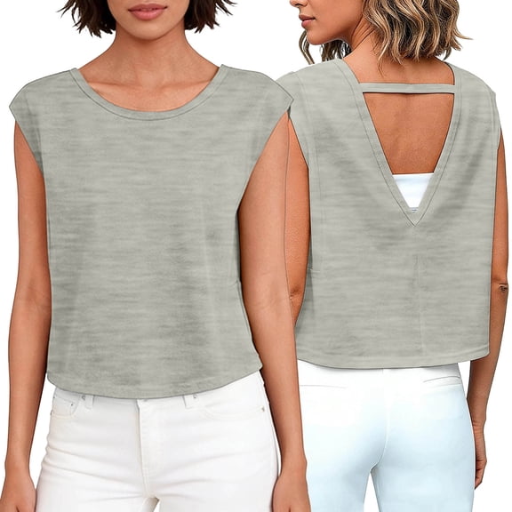 QSAWXQZ Women's Yoga Tank Top Crew Neck Sleeveless Cut Slim Muscle Shirt with Open Back for Gym Wear L