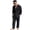 48#Black, variant on Mens 2 Piece Outfits Linen Long Sleeve Button Down Cuban Shirt and Pants Set Summer Beach Sets