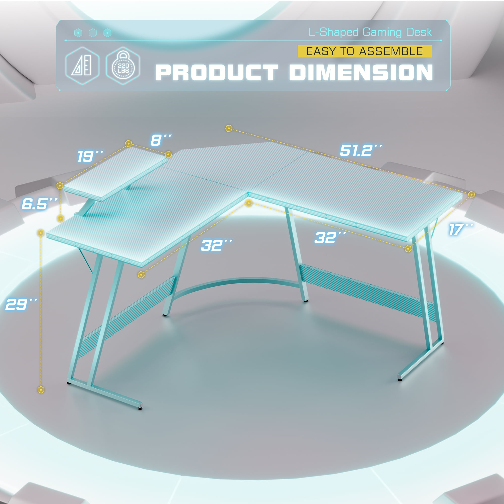 Homall L-Shaped Gaming Desk 51.2 Inches Corner Office Gaming Desk with Removable Monitor Riser, Blue