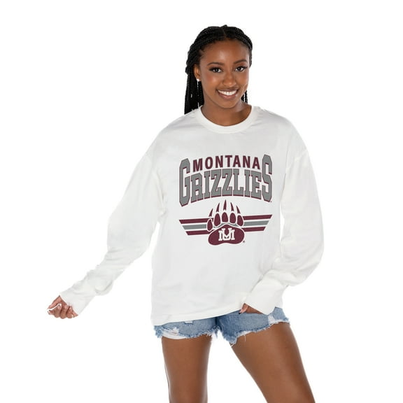 Women's Gameday Couture White Montana Grizzlies Oversized Swift Strike Long Sleeve T-Shirt
