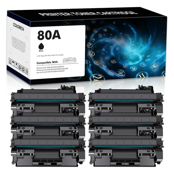 80A Toner Cartridge Compatible for HP 80A Toner Cartridge Black for HP 80A CF280A 80X CF280X Laserjet Pro 400 M401N M401DNE MFP M425DN M401A M401D Printer Ink (Black, 6-Pack)
