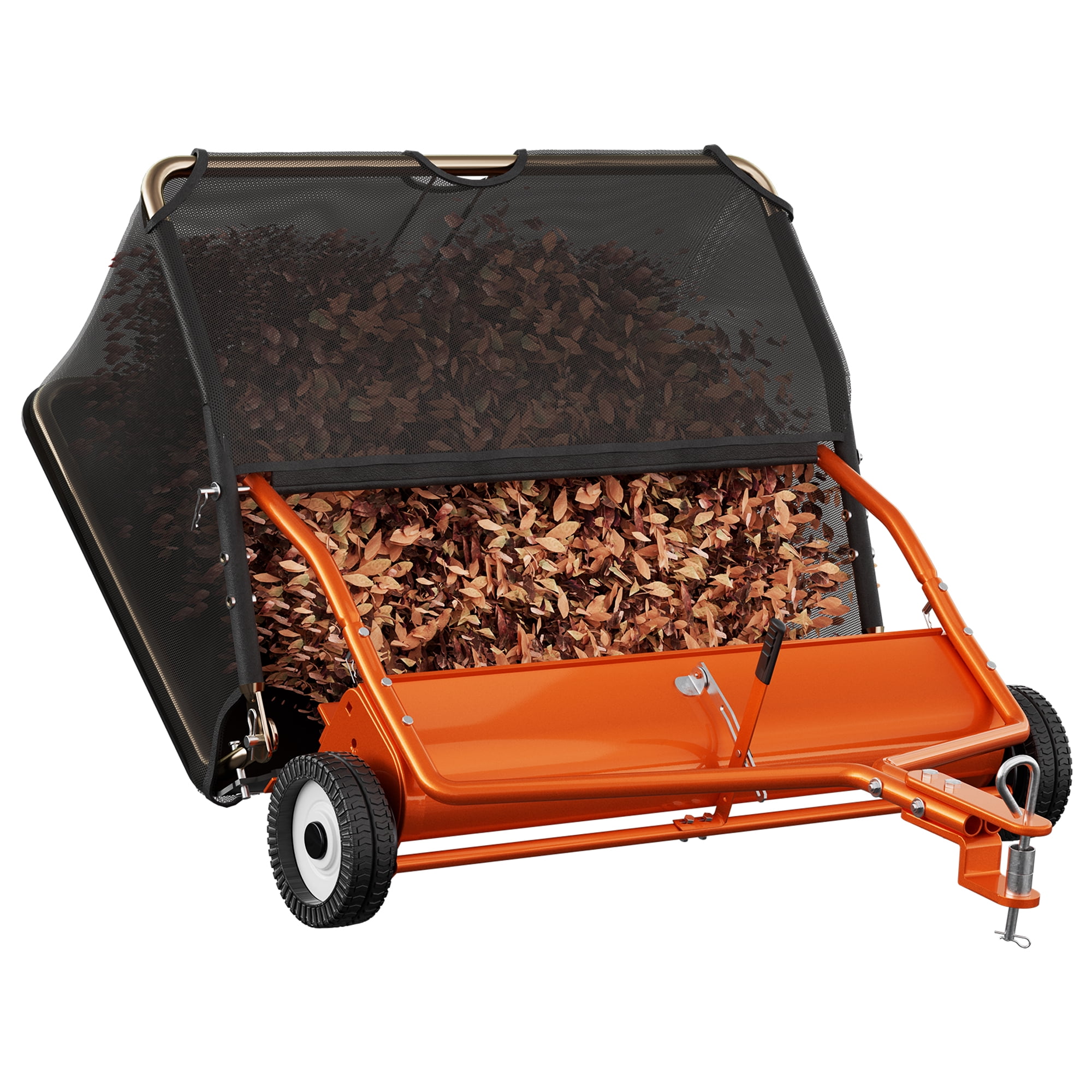42" Tow-Behind Lawn Sweeper, 18.55 Cu.Ft Large Hopper Leaf & Grass Collector, Adjustable Brush Height, Easy Dumping Rope, Heavy Duty Yard Cleanup Tool for Lawn Tractor ATV