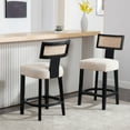 thumbnail image 4 of Dayalane Modern Farmhouse Rattan Bar Stools Set of 2, 26" Counter Height Barstools with Woven Back Linen Upholstered Seat,Wood Frame Kitchen Island Stools for Restaurant,Beige-Black, 4 of 8