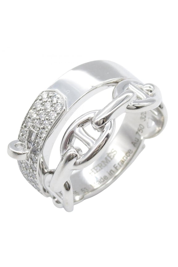 Pre-Owned Herms HERMES aluminum diamond ring in 18K white gold with diamonds,... (Good)