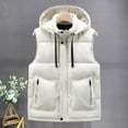 thumbnail image 2 of Men's Winter Hooded Vest, Solid Color Down Cotton Detachable Hood Multi-Pocket Loose Thick Casual Coat for Outdoor Travel and Cold Weather Wear,White,5XL, 2 of 4