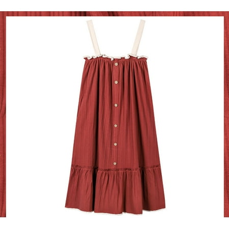 

Homeex Ladies Summer Cotton Camisole Vest Over Knee Mid Length Pajamas Brick red 2XL