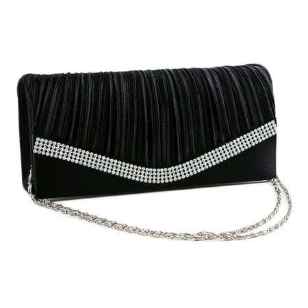 Chicastic Black Pleated Satin Wedding Evening Bridal Clutch Purse With (Best Black Bags 2019)