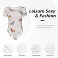 thumbnail image 6 of Daiia Dachshund Dog Puppy print Women's Crew Neck Short Sleeve Bodysuit Fashion Tops Fit Casual Basic Extender Bodysuit-Medium, 6 of 9