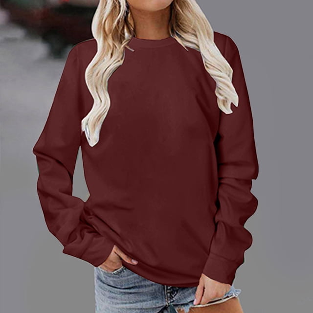 TACILIP Vêtements d'Automne pour Femmes Grande Taille Chandail en Molleton Col Rond Chandail Hauts Manches Longues Vêtements d'Hiver pour Femmes