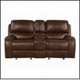 thumbnail image 4 of Achern Brown Faux Leather Manual Reclining Sofa & Loveseat Set with Storage Console & USB Ports for Living Room, 4 of 12
