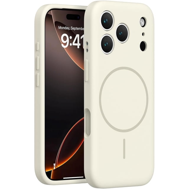 Lens Flat Liquid Silicone Magnetic Phone Case for iPhone 15/16/17ProMax, Silicone Magnetic Mobile Phone Case (White,17ProMax)