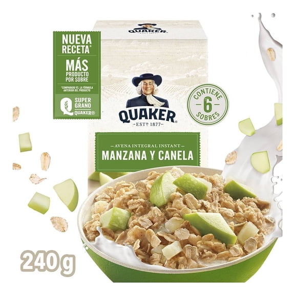 Avena integral Quaker instant manzana y canela 240 g