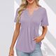 thumbnail image 2 of Camisas de Manga Corta para las Mujeres Casual Color Sólido Plisado V-Cuello Blusas, Moda Verano Top para Diario Y Fiesta, 2 of 7