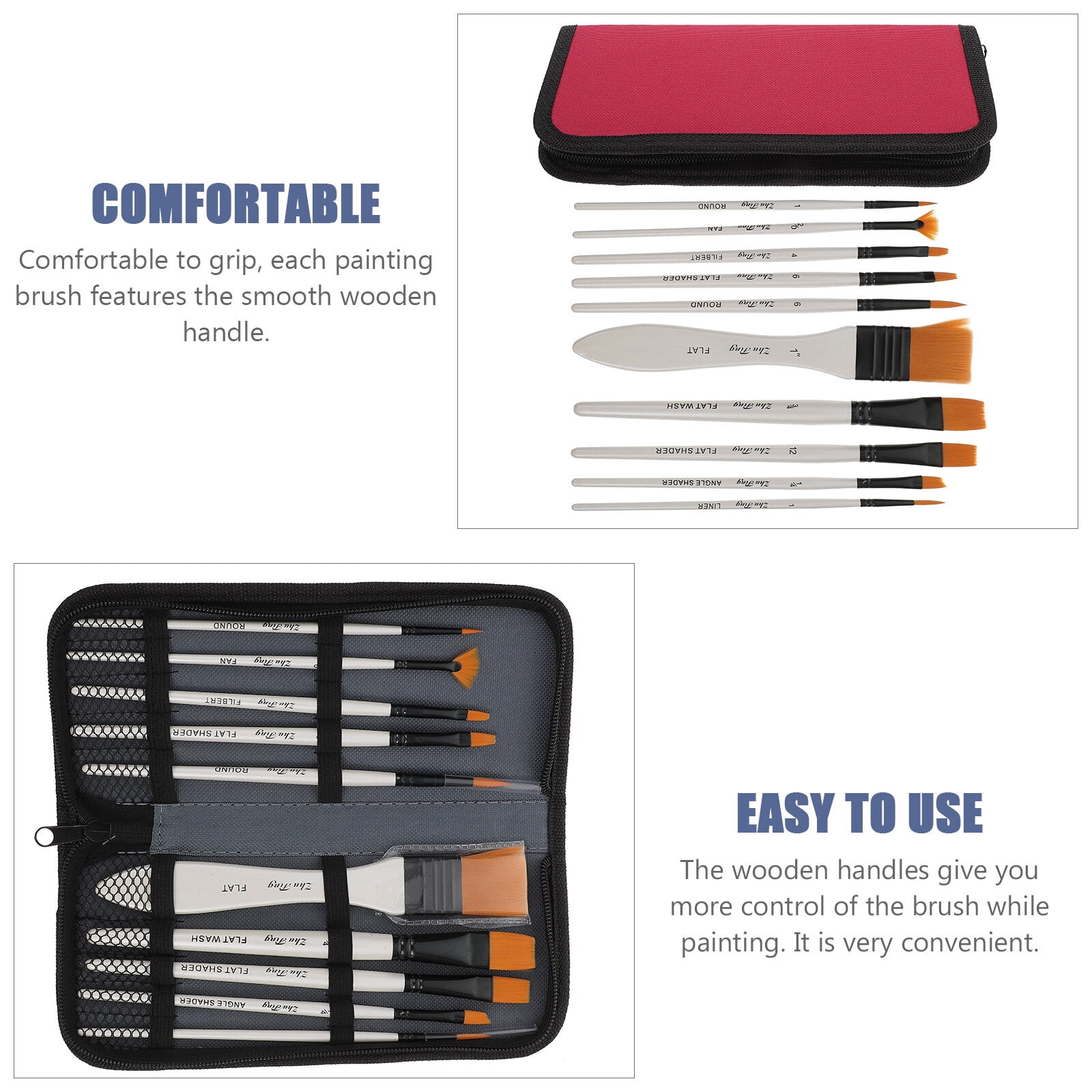 1 Set Nylon Brush with Wooden Handle Watercolor Brush Artist Brush Set Drawing Brushes for Wood Furniture Stencils Home Decor