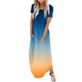 thumbnail image 2 of Summer Dresses Rounk Neck Short Sleeve Pockets Printing Long Dress Navy XL, 2 of 5