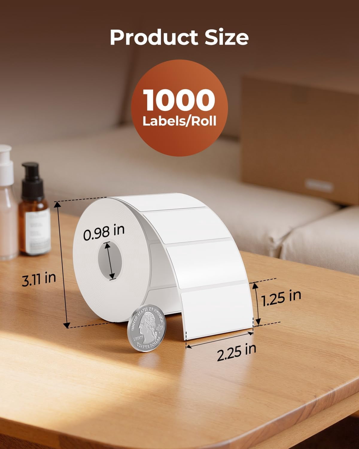 2.25"x1.25" Thermal Sticker Labels, White Self-Adhesive Barcode Label Paper for Direct Thermal Printer and Business, Multi-Purpose Rectangle Address Shipping Mailing Stickers,1000 Sheets/Roll