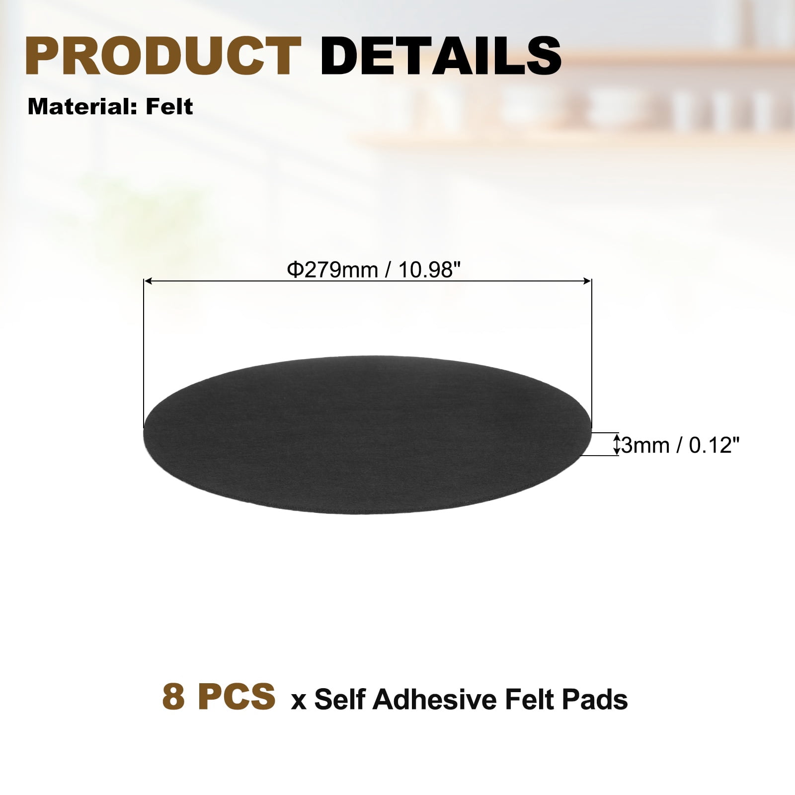 Uxcell 8Pcs Non Slip Furniture Pads, 11" Round Self Adhesive Felt Bumpers Noise Reducing Furniture Feet Floor Protector for Chairs Tables Furniture Legs (Black 0.12" Thick)