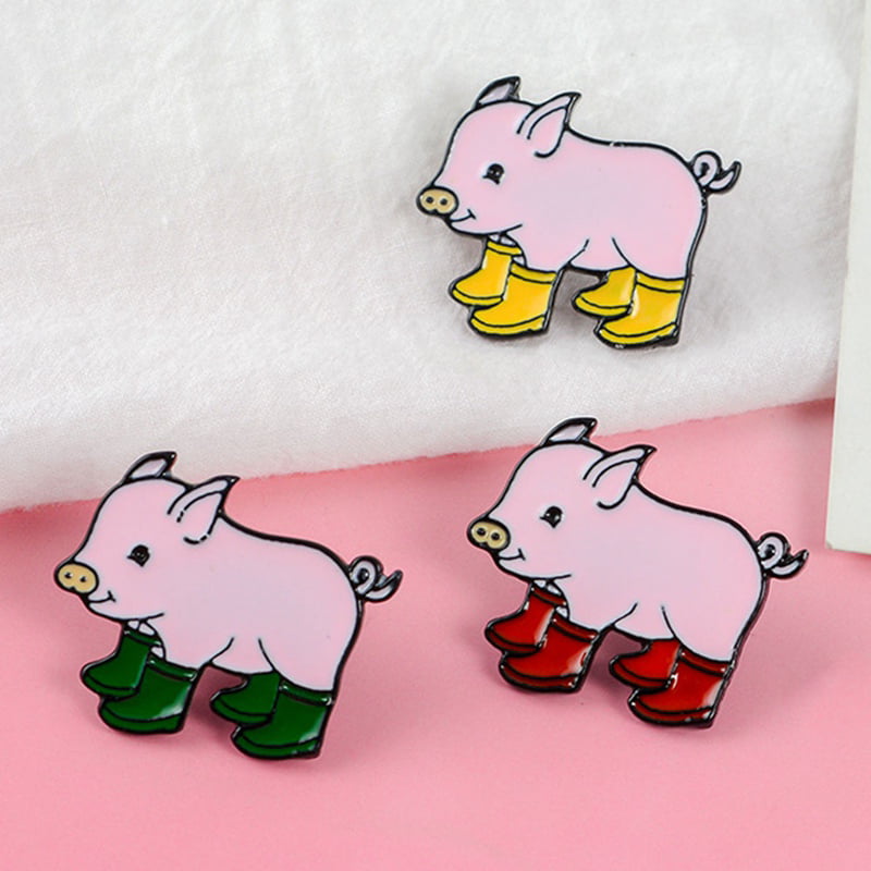 Kawaii Cartoon Pig Rain Boots Animal Alloy Enamel Brooch Pin Party Gift Badge Brooch Pin Yellow