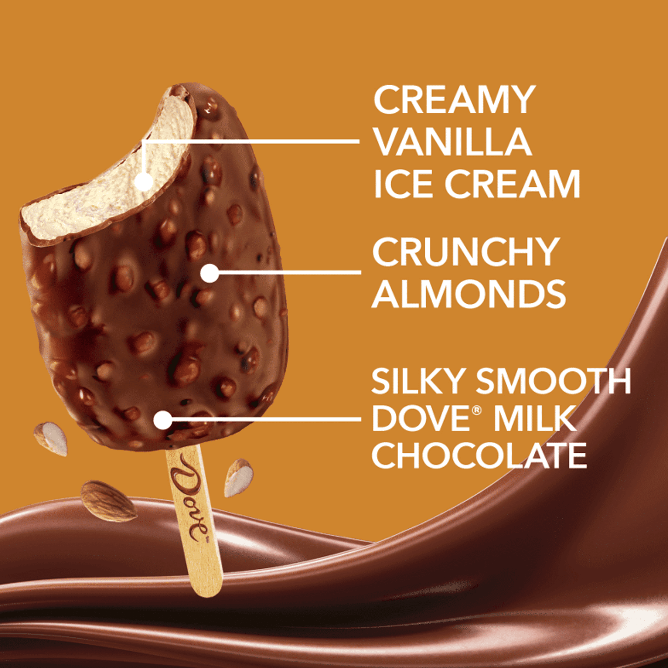 Dove Milk Chocolate with Almonds and Vanilla Ice Cream Bar 2.89 oz, 3Count