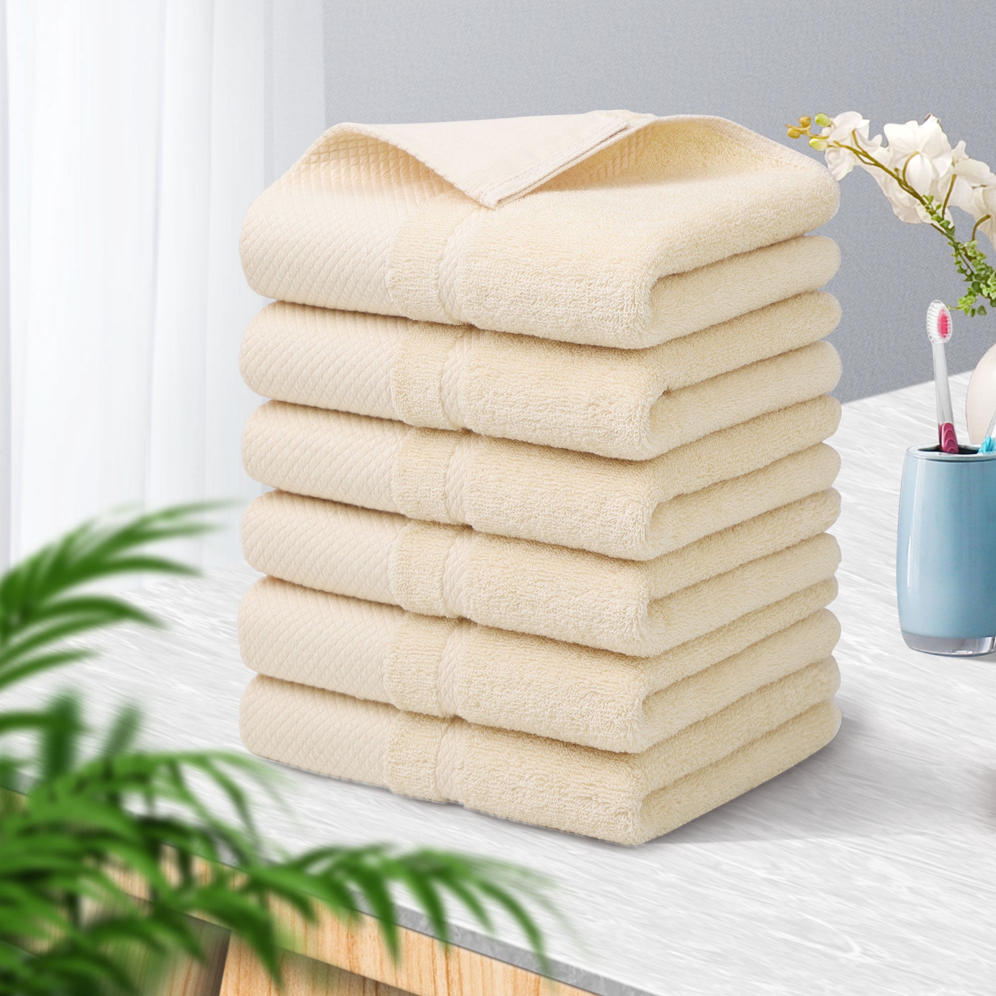 REGALWOVEN Hand Towel Set 14" x 30", Soft 100% Combed Cotton 600 GSM Luxury Towels for Bathroom Kitchen Champagne 6