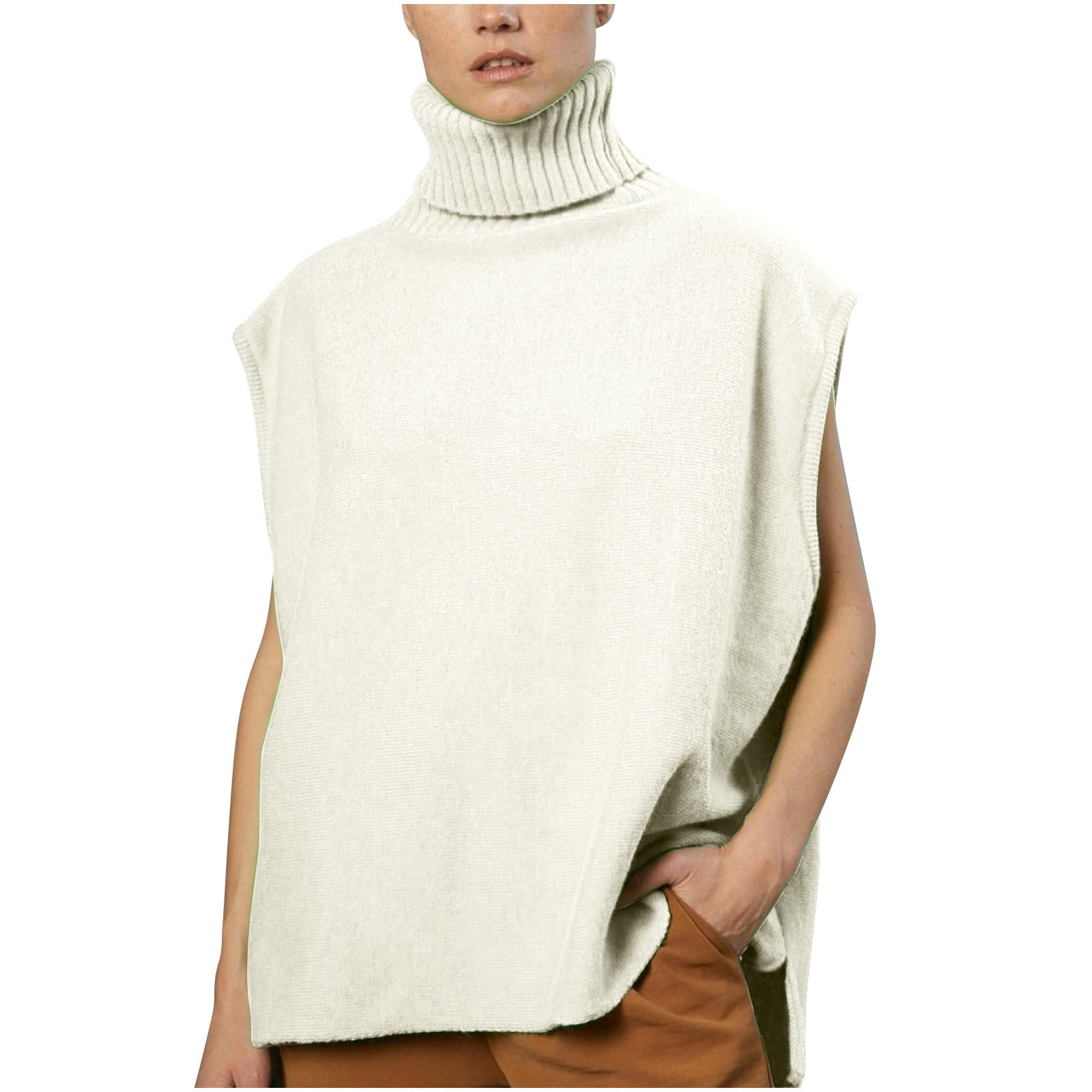 Xysaqa Women's Sleeveless High Neck Turtleneck Knit Sweaters
