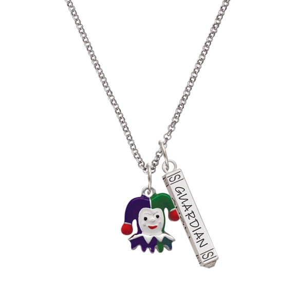 Delight Jewelry Silvertone Mardi Gras Jester Silvertone Guardian Angel Bar Charm Necklace, 23"