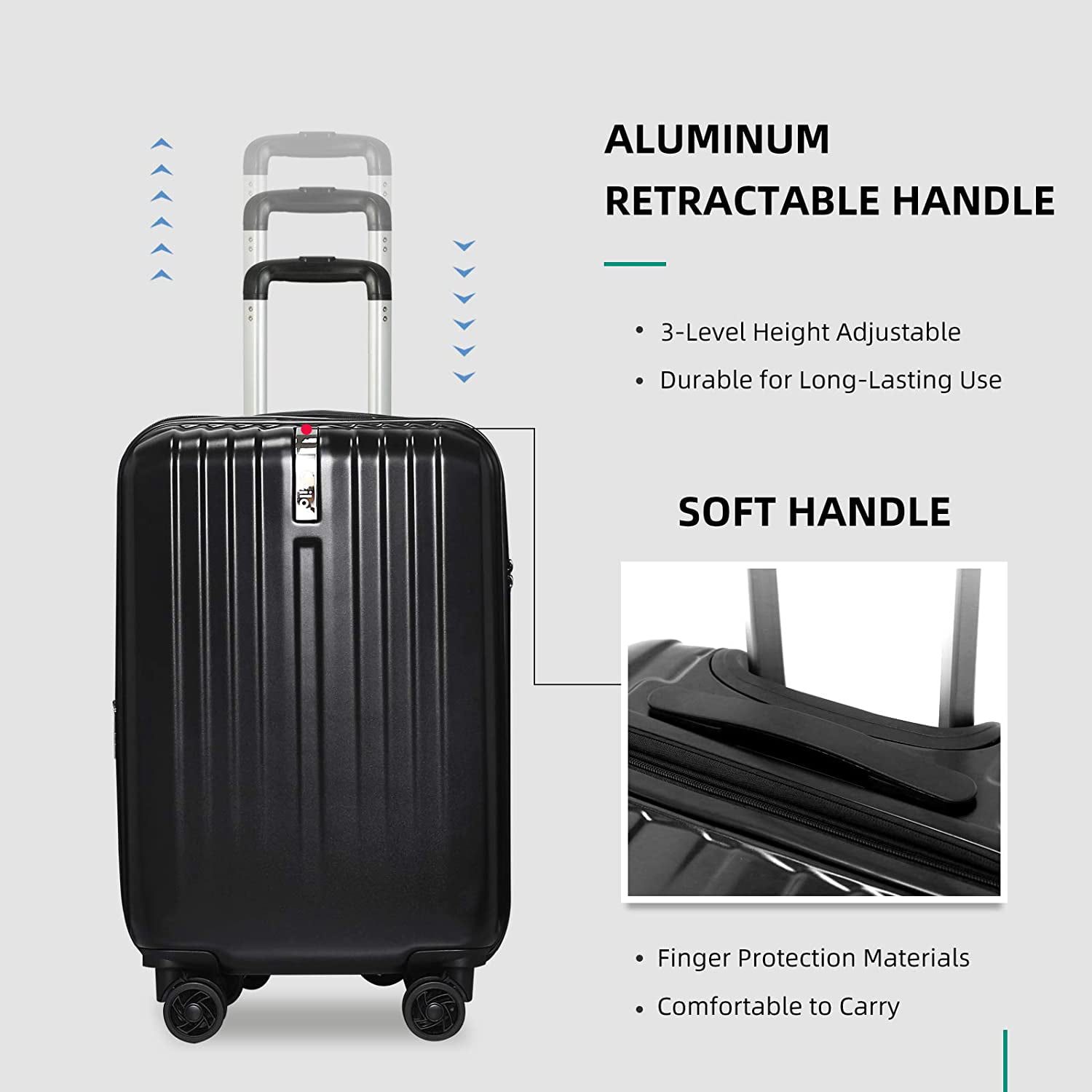 Seanshow Luggage 3 Set Suitcase Lightweight PC+ABS Spinner Suitacase Set 20 24 28 Black-new 