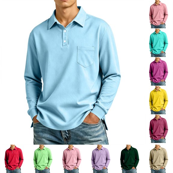 Trgacdwlo Mens Polo Shirt Breathable Long Sleeve Shirt Men Summer Fall Moisture Wicking Mens Golf Polo Shirt with Pocket Pink XXL