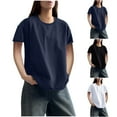 thumbnail image 2 of Fanxing Oversized Tees for Women Boyfriend Shirts Crewneck Short Sleeve T-Shirts Summer Tops Navy,M, 2 of 8