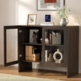 thumbnail image 2 of TopComfy 35" Sideboard Buffet Cabinet with 2 Glass Doors, Coffee Bar Storage Cabinet with Adjustable Shelves, Curved Edge MDF Display Cabinet for Kitchen Dining Room, Dark Walnut, 2 of 8