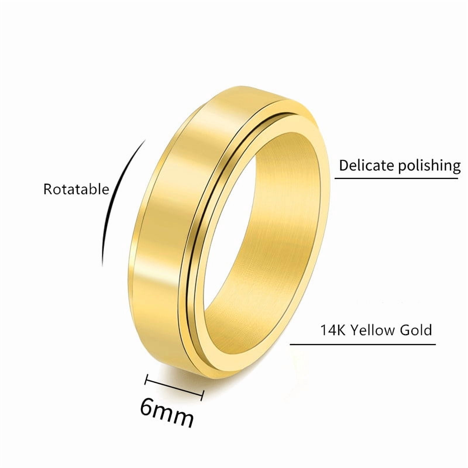 Anxiety Fidget Spinner Rings for Men Smooth 14K White Gold Spinning Rotate Ring for Women Punk Cool Anti Stress Jewelry