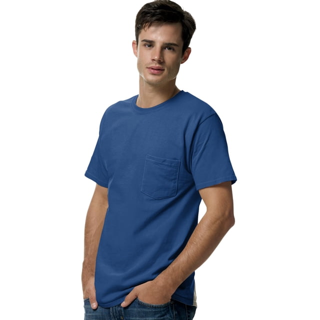 Hanes TAGLESS Men`s Pocket T-Shirt, 3XL, Deep Royal