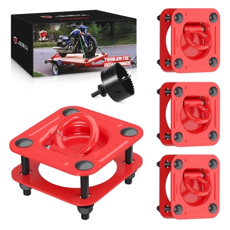 AMBULL 1/2  D-Ring Tie Down Anchors 4-Pack Heavy Duty Trailer Tie Down Hooks 60000 lbs Capacity for Trailers Trucks RVs Vans ATVs SUVs Boats Motorcycles (Red 4+1 4+1 Pack)