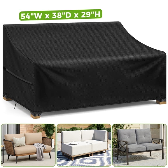 YEERSWAG 54"x38"x29" Patio Loveseat Cover, Waterproof Outdoor Sofa Cover for 2-Seater Sofa, Heavy Duty 420D Patio Couch Cover Windproof with Drawstring & Corner Buckles, Black
