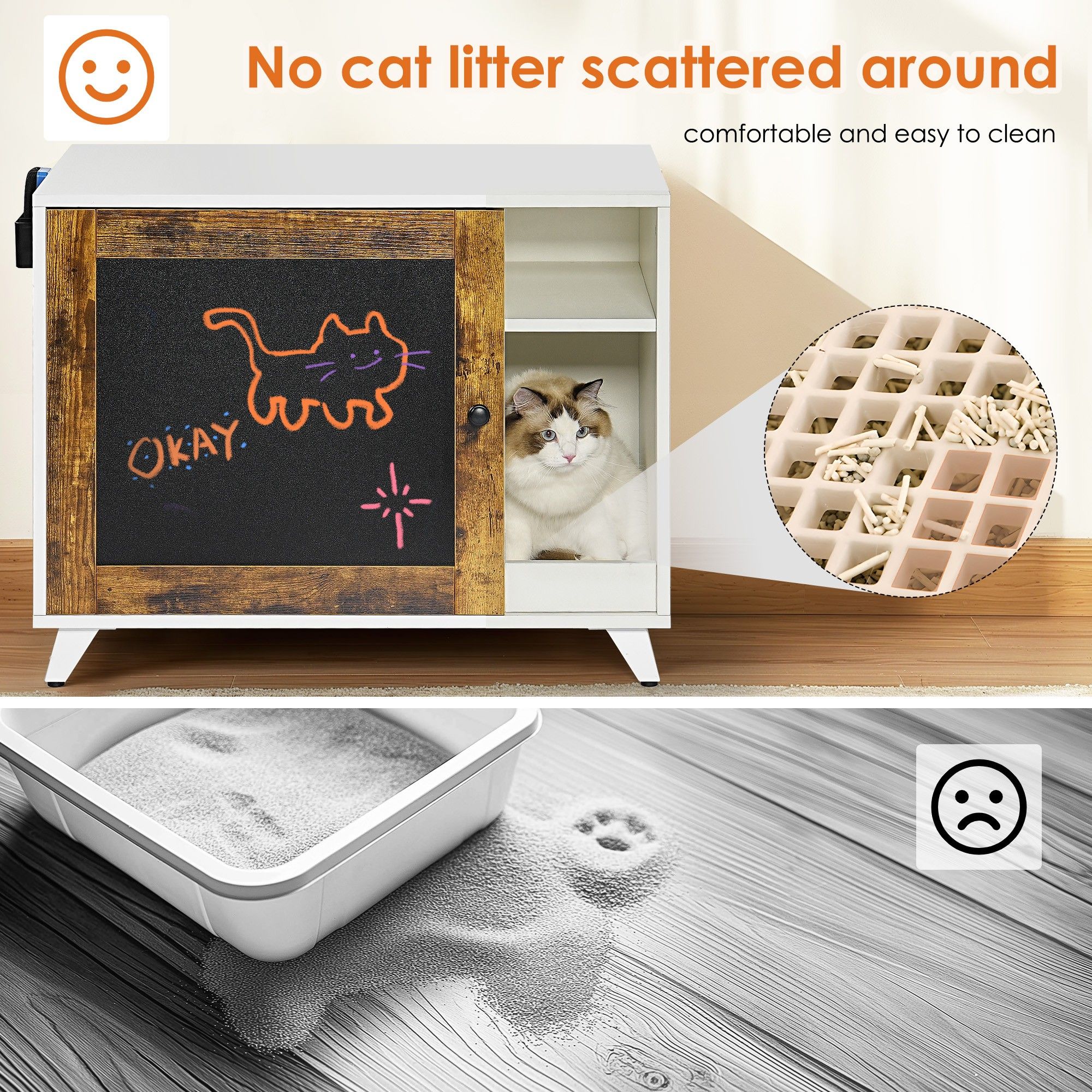 Kadyn 30" Wooden Cat Litter Box Enclosure for Living Room, Hidden Litter Box Furniture Cat House, White