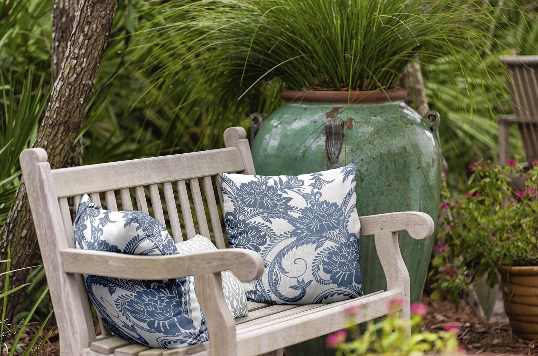 18" x 18" Simply Daisy Flower Flourish Indoor/Outdoor Polyester Throw Pillow, Navy