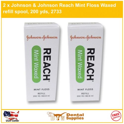2 x Johnson & Johnson Reach Mint Floss Waxed refill spool, 200 yds