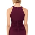 thumbnail image 7 of B&A  BY BETSY & ADAM Womens Burgundy Ruffled Ruched Keyhole Sleeveless Halter Full-Length Evening Dress 10, 7 of 7