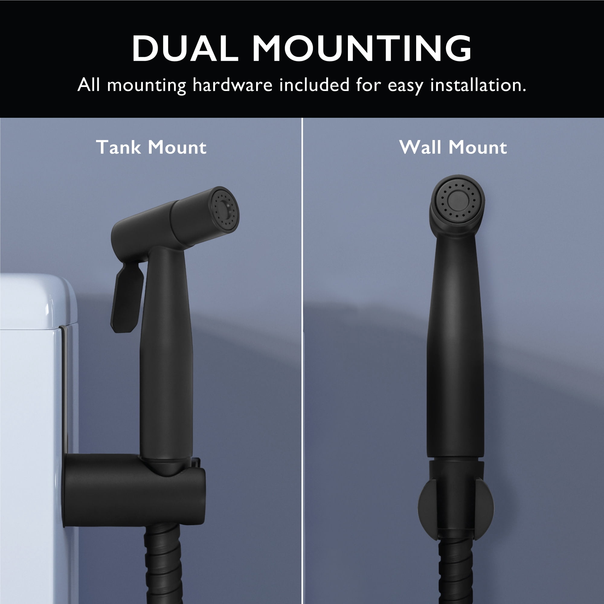 Design House Modern Single-Function Dual-Mount Hand Held Bidet Sprayer for Bathroom, Matte Black