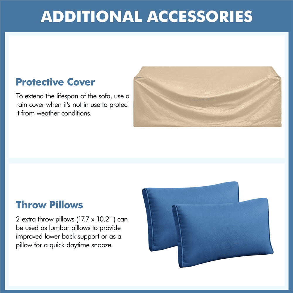 Alden Design 3-Seater Patio Resin Wicker Sofa with Throw Pillows for Yard, Brown/Dark Blue