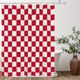 thumbnail image 3 of Aesthetic Checkerboard Grid Pattern Shower Curtain, Beige Red Modern Shower Curtain Sets Decoration 71x71 Inch with Hooks, 3 of 6