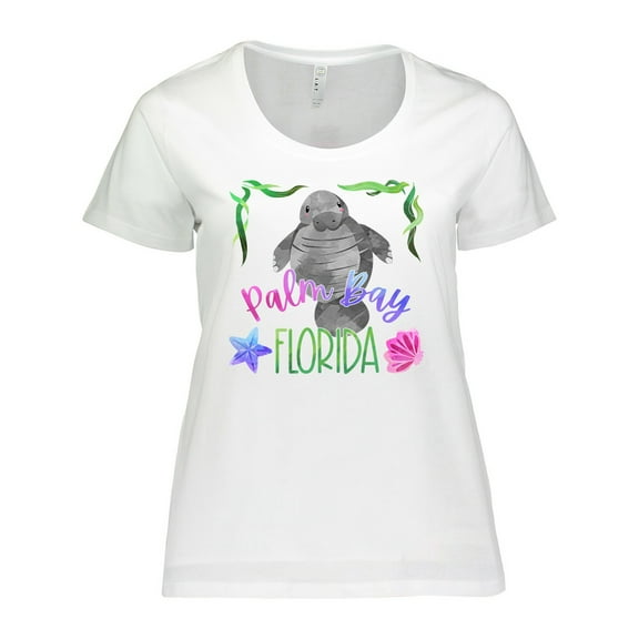 Inktastic Palm Bay Florida Cute Swimming Manatee Women's Plus Size T-Shirt