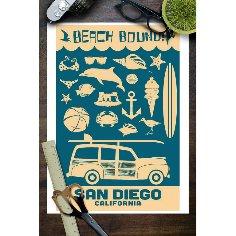 San Diego, California - Coquette on The Beach (16x24 Giclee Gallery Print, Wall Decor Travel Poster), Size: 16 x 24